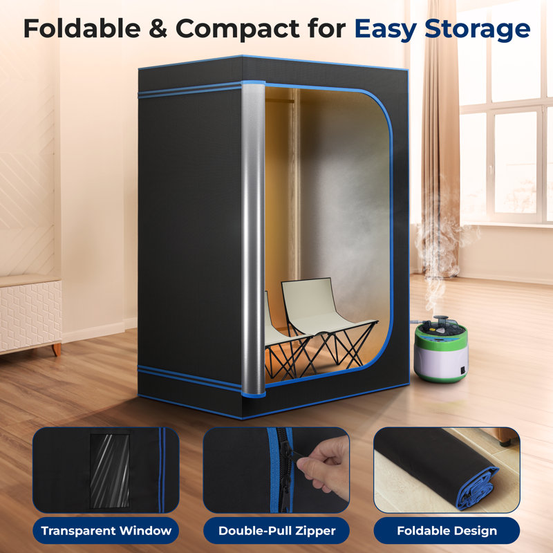 Serenelife Portable Sauna For Home, 2 Person Steam Sauna Tent With 4L Steamer, 2 Folding Sauna Chairs, Remote Control In-Home Spa, 71"X47" - Inches (Black)