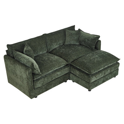 Modern Chenille Loveseat Sofa Couch With Ottoman