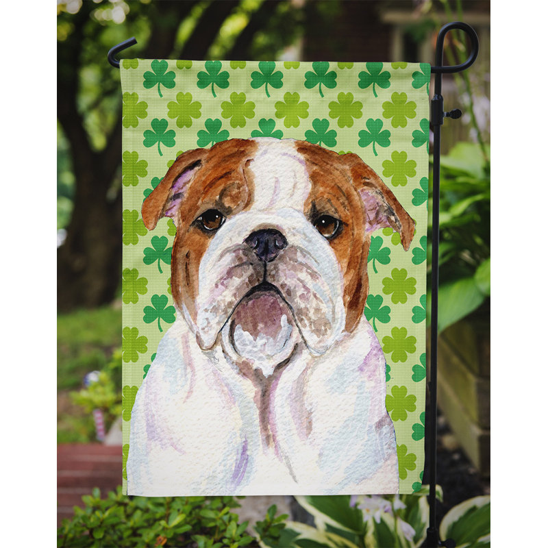 Drapeau de jardin à 2 côtés st. patrick day trèfle, Bouledogue (brun et blanc)