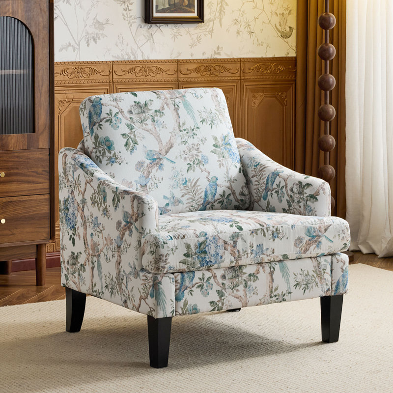 Fauteuil d'appoint 30 po avec pieds rembourrés, Floral blanc