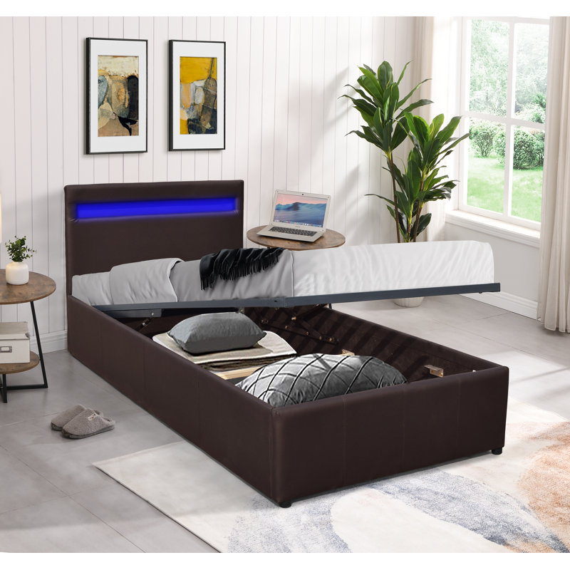 Brois Upholstered UK Single - DE 90 X 190 Cm Ottoman Storage Bed, Brown