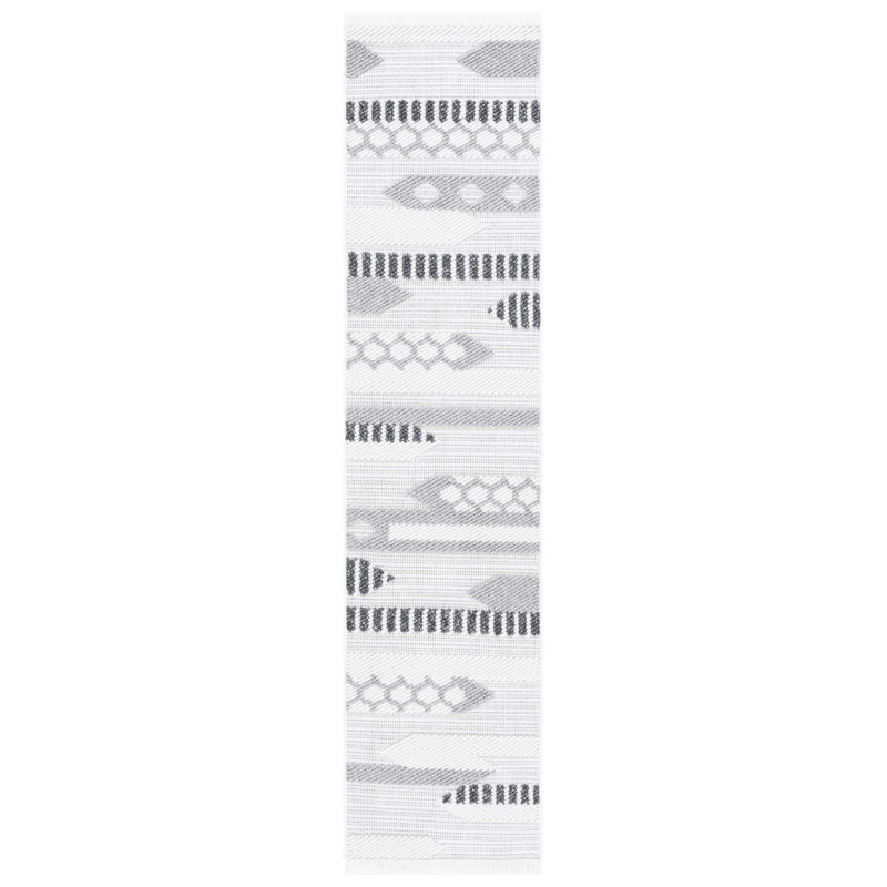 Tapis gris tissé à la machine à motif géométrique, Tapis de couloir 2 pi x 8 pi