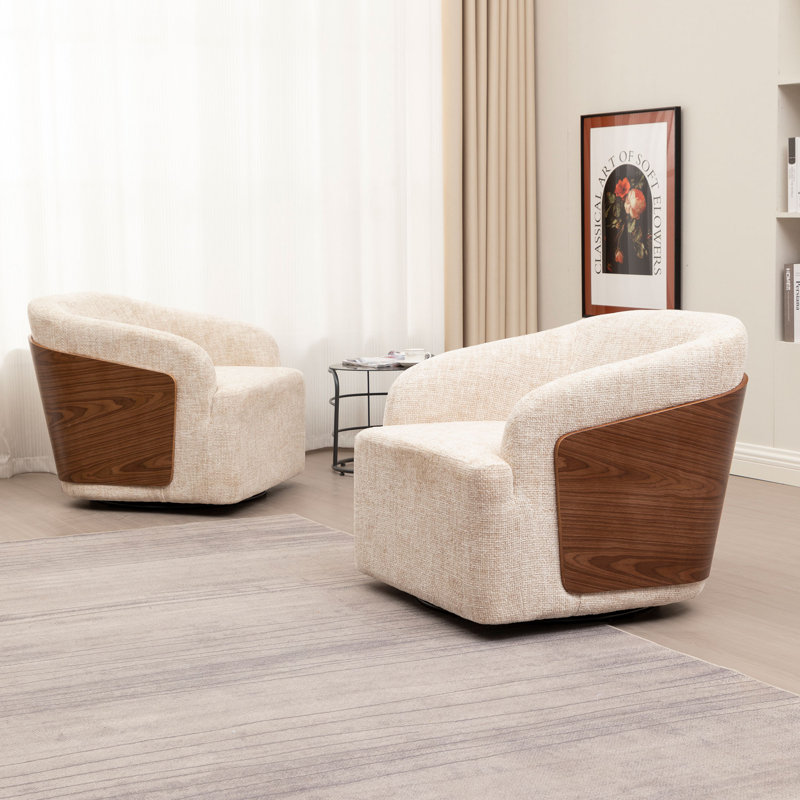 Andretta Linen Swivel Barrel Chair(Set of 2), Beige Linen