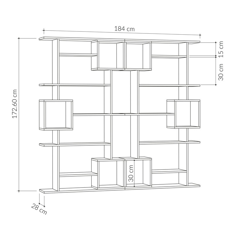 Pearson 6-Tier Freestanding Bookcase with Open Compartments, Antracite