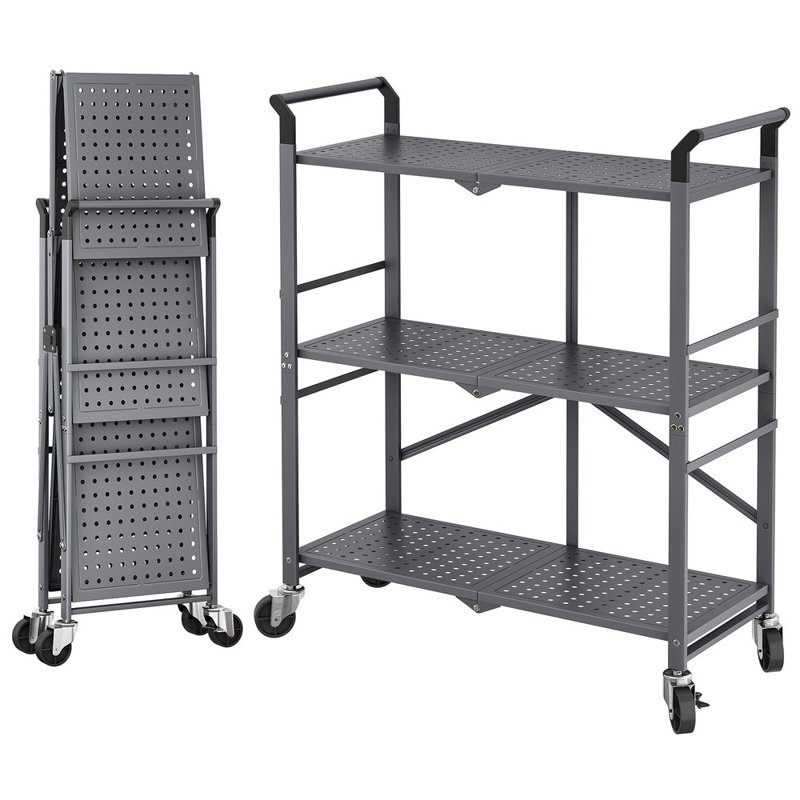 3‑Tier Metal Utility Rolling Cart, Wheeled Storage Organizer For Multi‑Purpose Household Use