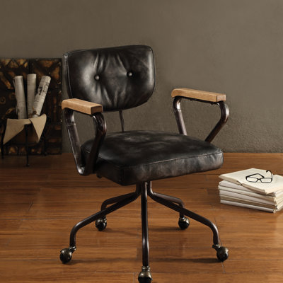Chaise de bureau confortable au thème noir rétro - Revêtement en cuir, garniture cloutée, pivotante, 5 bases pour le confort de travail moderne avec pivot et revêtement