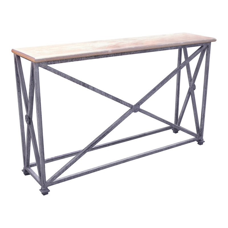 Medallion 60'' Console Table, Royal Silver, Lite Travertine, 34"H x 45"W x 15"D