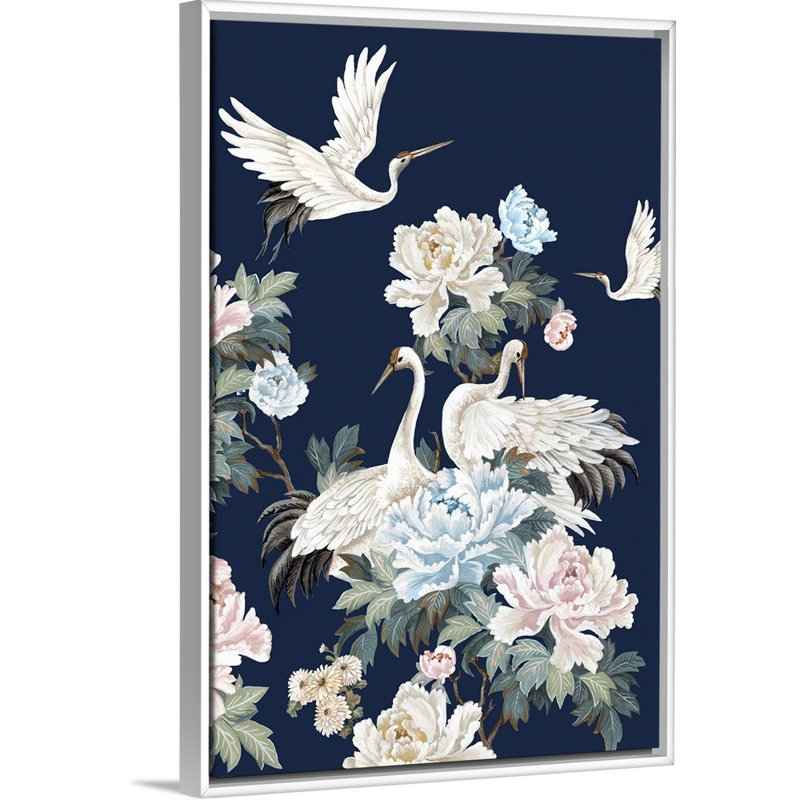 «Pearly White Cranes II» par Eva Watts - reproduction d'art, Toile blanche encadrée, H 38 po x l 26 po x P 1,75 po