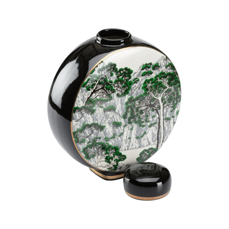 Matsu Handmade Table Vase, Black/Green/Gold, 9.5" H x 8" W x 3.5" D