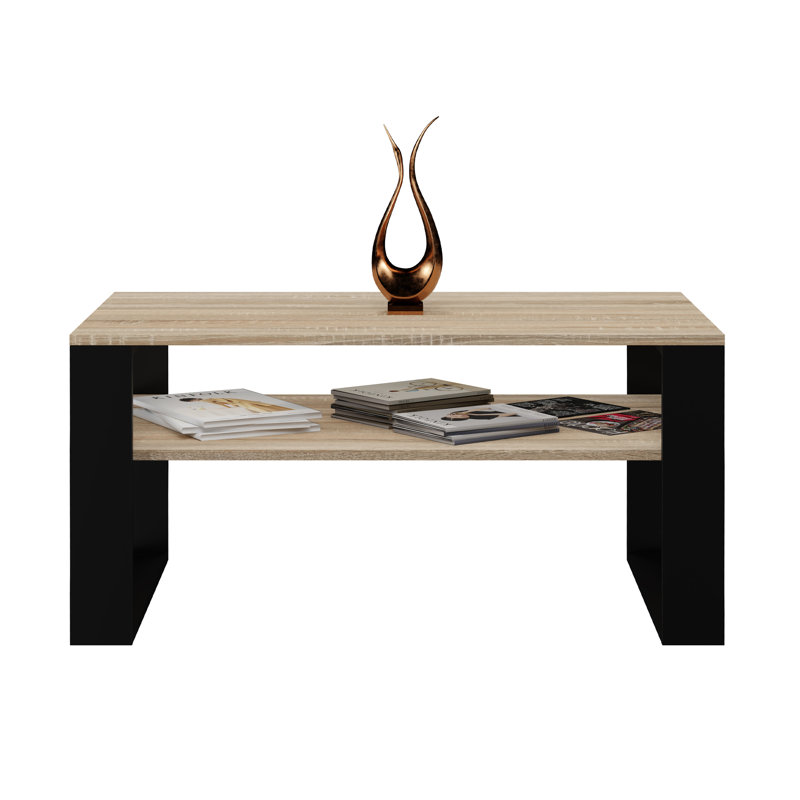 Jrake Sled Coffee Table with Storage, Sonoma Oak, Black