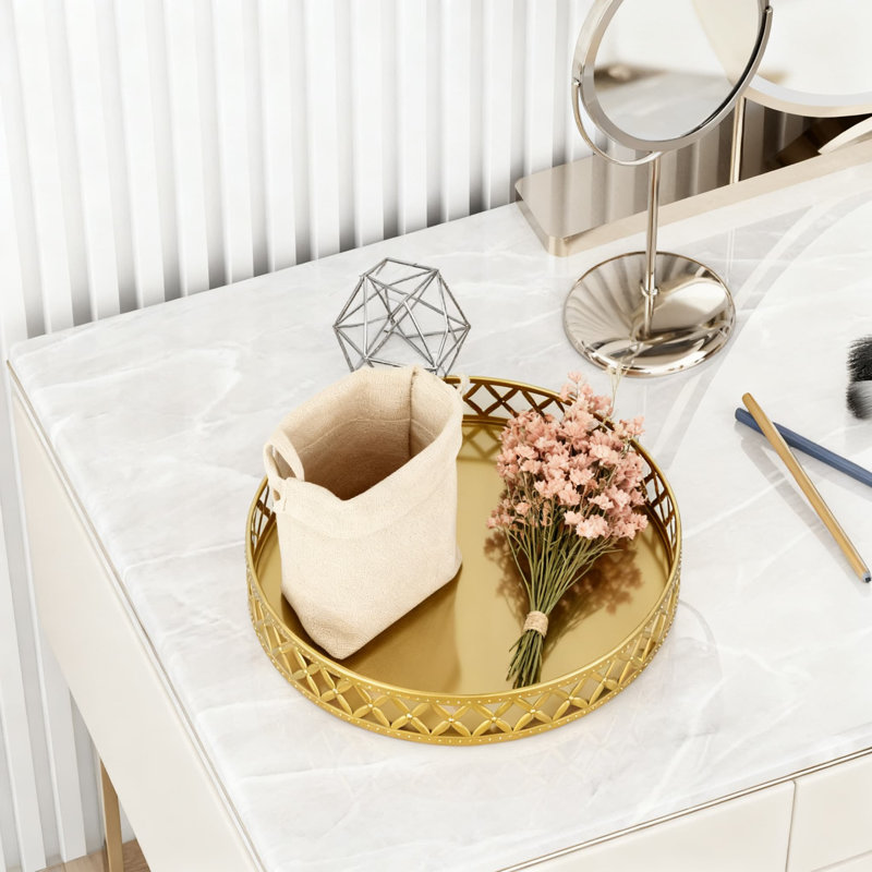 Decorative Vanity Tray Organizer For Bathroom Counter, Bedroom, And Living Room, Multi-Functional Storage For Perfume, Cosmetics, Jewelry, And Makeup With Anti-Slip Base