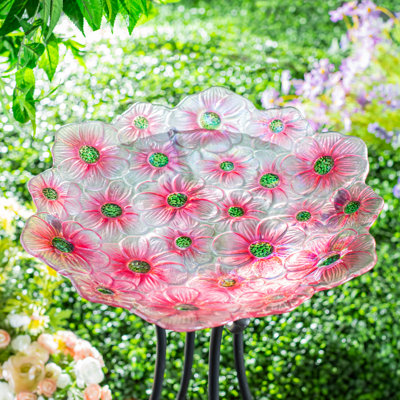 Scalloped Edge Glass Birdbath, 18in