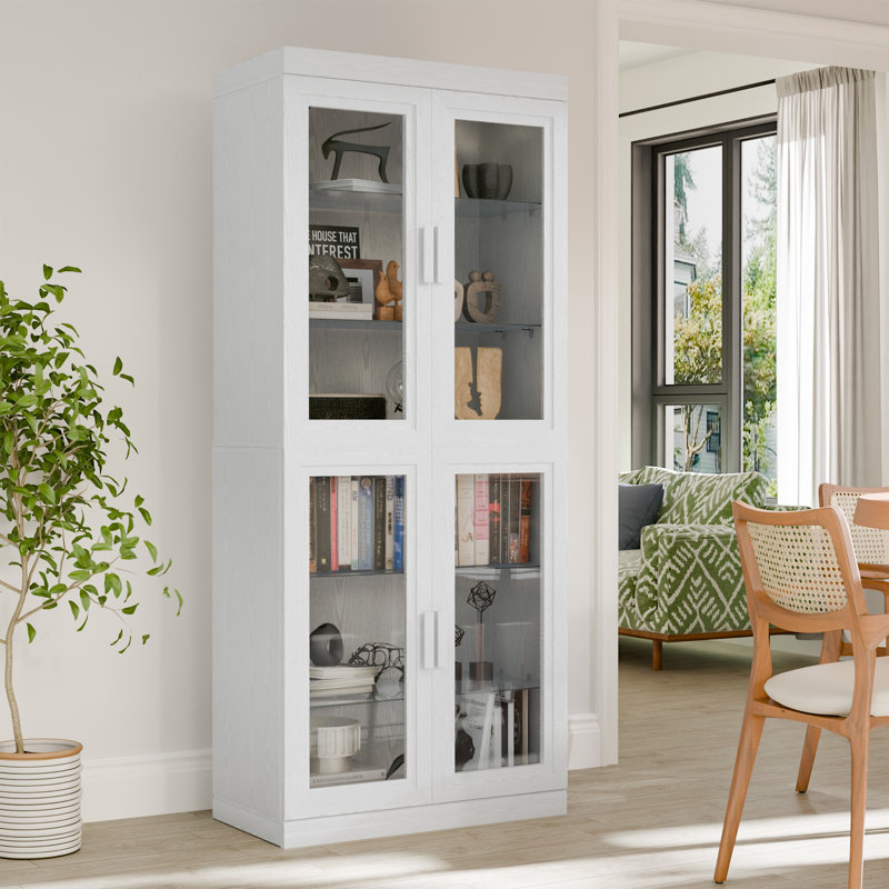 72'' H X 31'' W Glass China Cabinet Antique Display Stand Curio Cabinet Dining Cabinet with Adjustable Shelves for Living Room Bedroom Kitchen