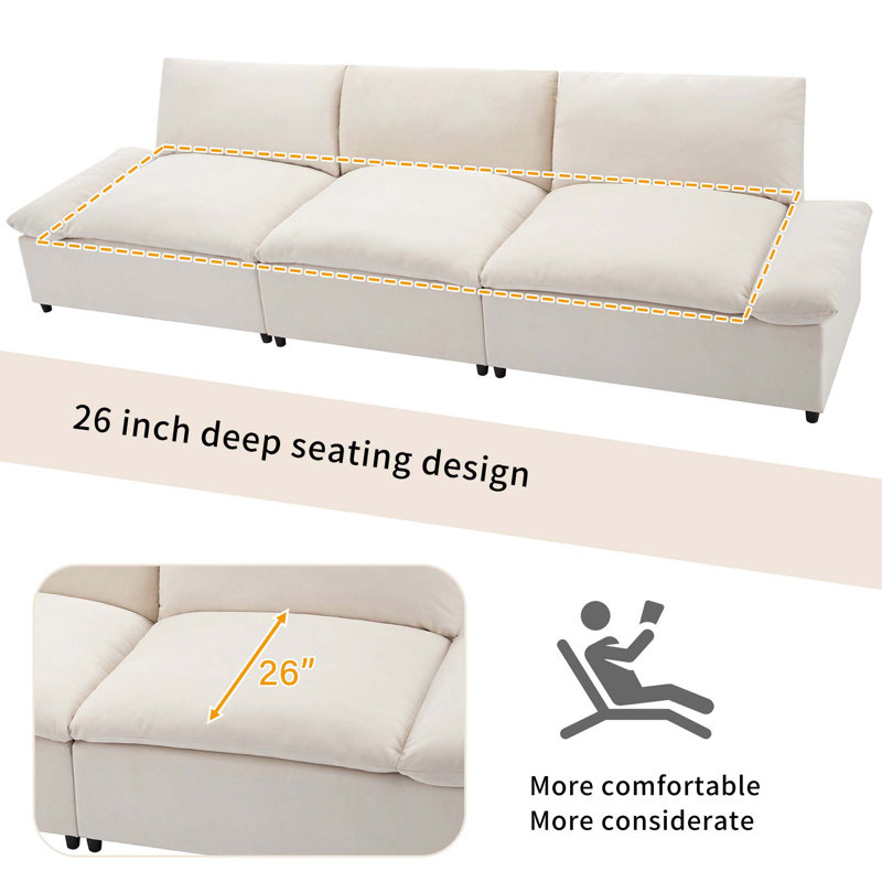 Comfortable Three-Seater Sofa with Dual Storage Units for Various Spaces, Beige