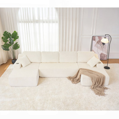 U-Shaped Modular Sectional Sofa, Wide Corduroy Cloud Couch with Pocket Spring & High-Density Foam, 4-Piece Convertible DIY Set