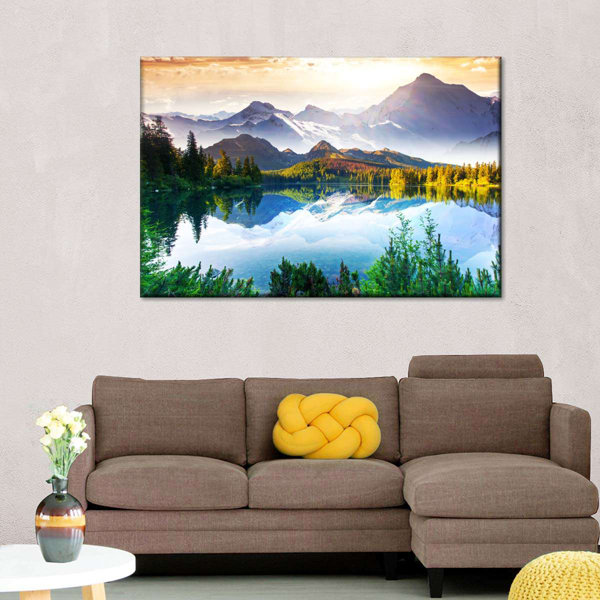 Millwood Pines Mountain And Lake Sunrise On Canvas Print | Wayfair