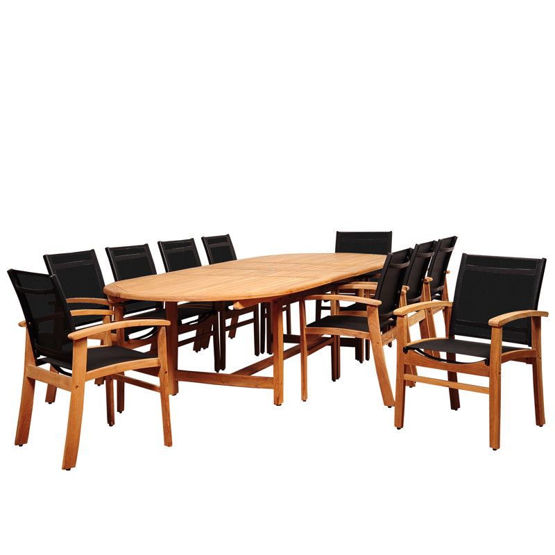 Trevor 10 - Person Teak Patio Dining Set with Extendable Oval Table