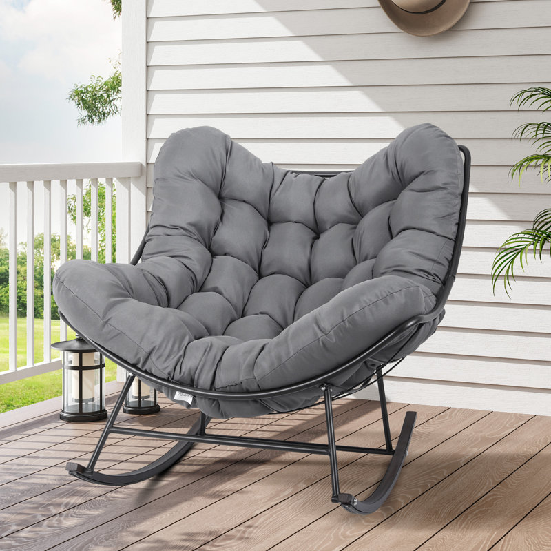 Chaise berçante d'extérieur en métal Kynzli, Navy