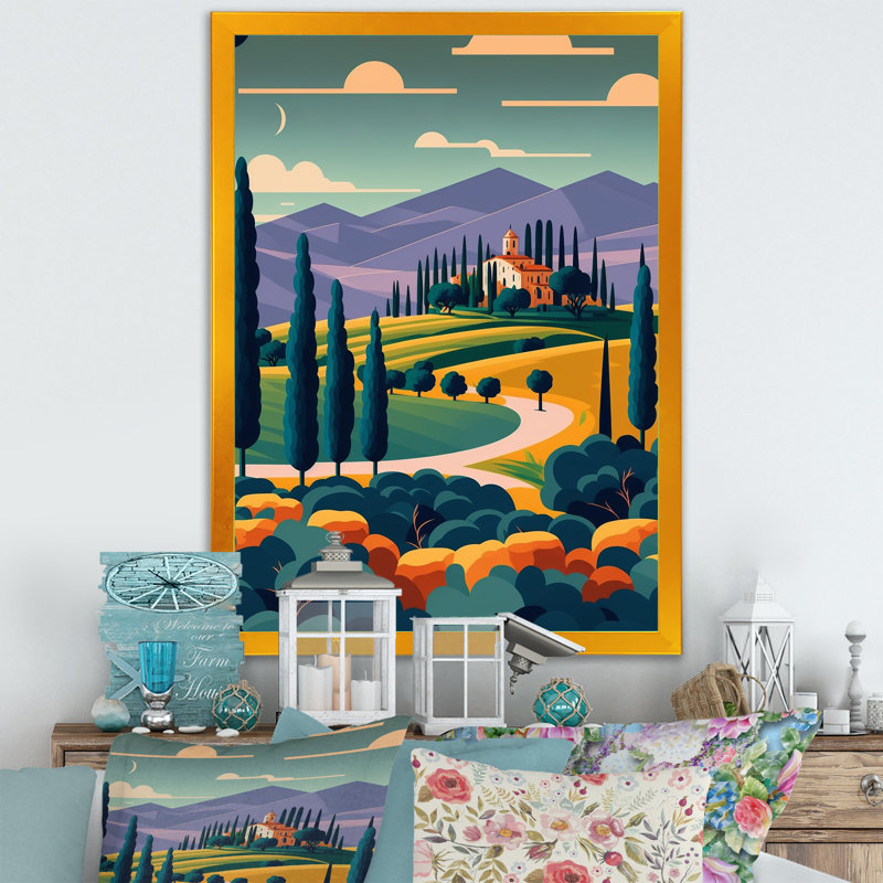 «Graphic Trees to Wineyard», reproduction sur toile, Impression dorée sur toile encadrée, H 44 po x l 34 po x P 1,5 po