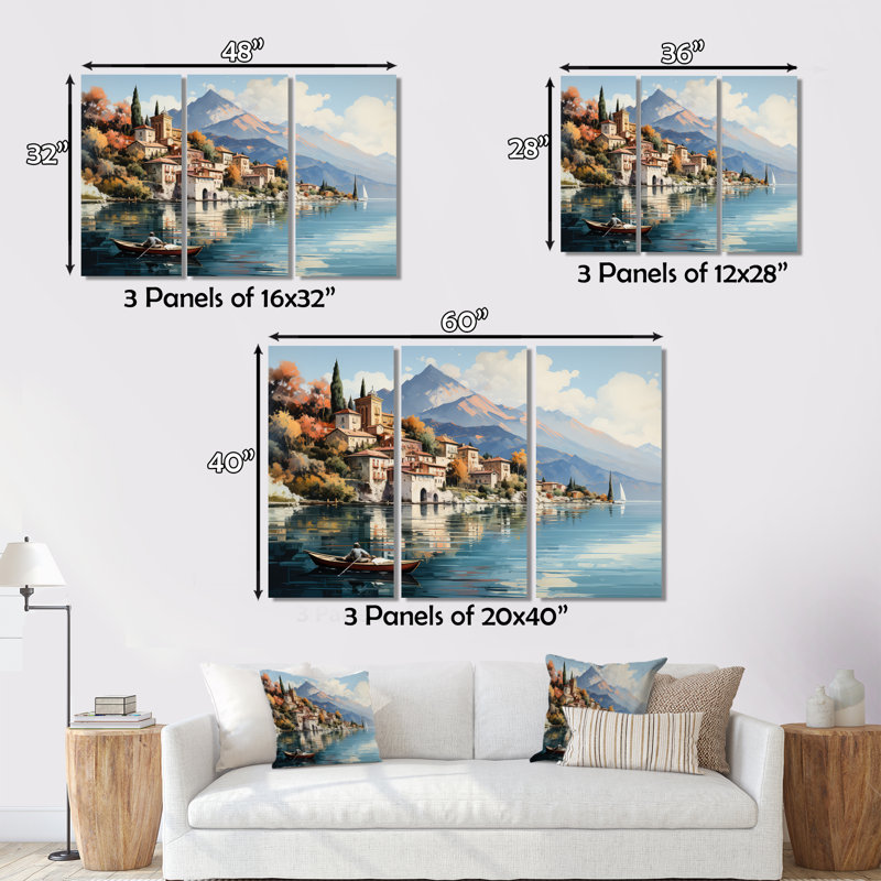 Italie, art mural sur toile, impression de voyage sur le lac de Côme - Italie sur le lac de Côme, Encadrement argenté