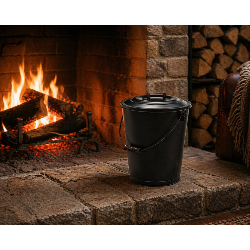 Large capacity black ash bucket with lid