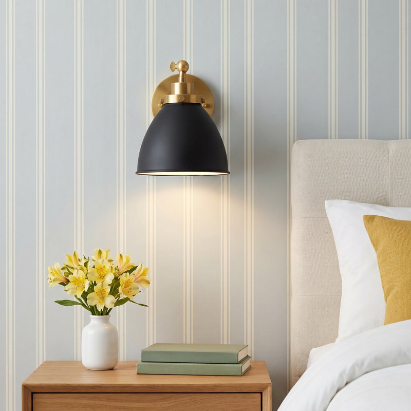 Persea Icarus 1 - Light Dimmable Armed Sconce, Midnight Black, Polished Nickel