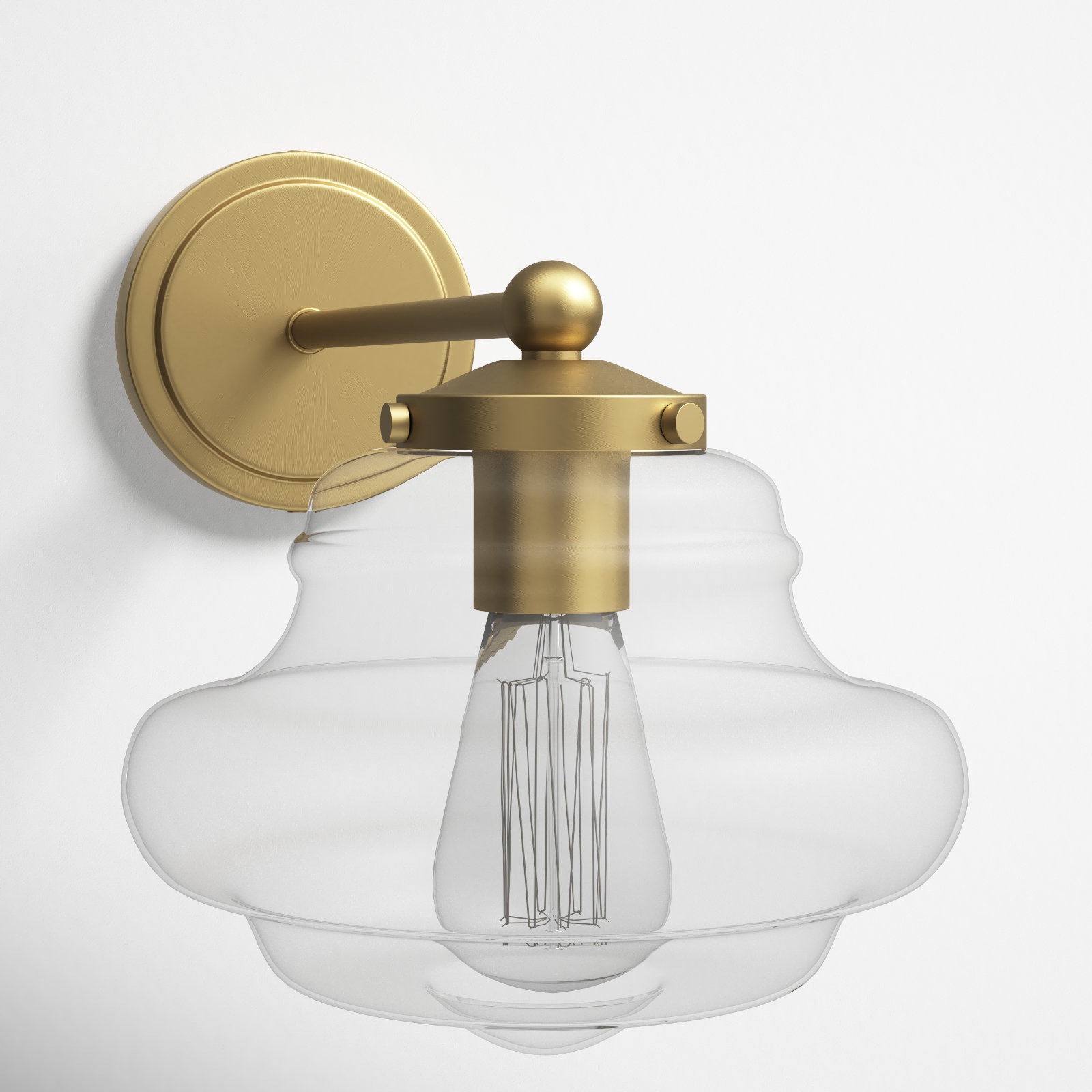 Marah Single Light Glass Dimmable Armed Sconce, Natural Brass