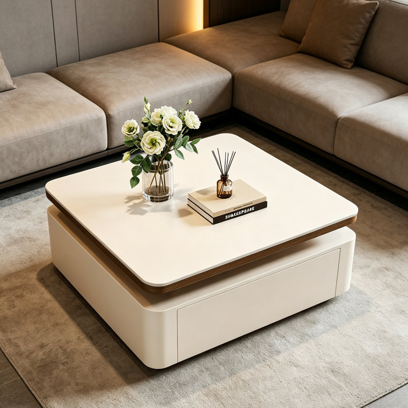 Table basse moderne avec rangement, 13.77" H x 31.49" W x 31.49" D, White