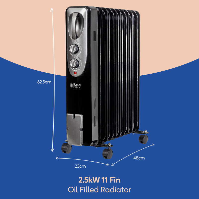 Russell Hobbs RHOFR1106B 2.5kW 11-fin Oil Filled Radiator in Black, Black