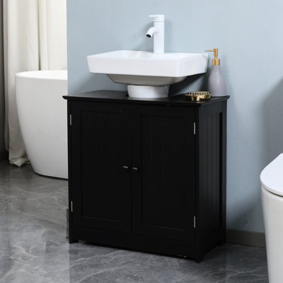 Under Sink Bathroom Drawer Unit, 2 Doors And Shelf, Black - Space Saving & , Fits Various Hygiene Products, 23.5" L X 12.06" W H Vanity With Things,