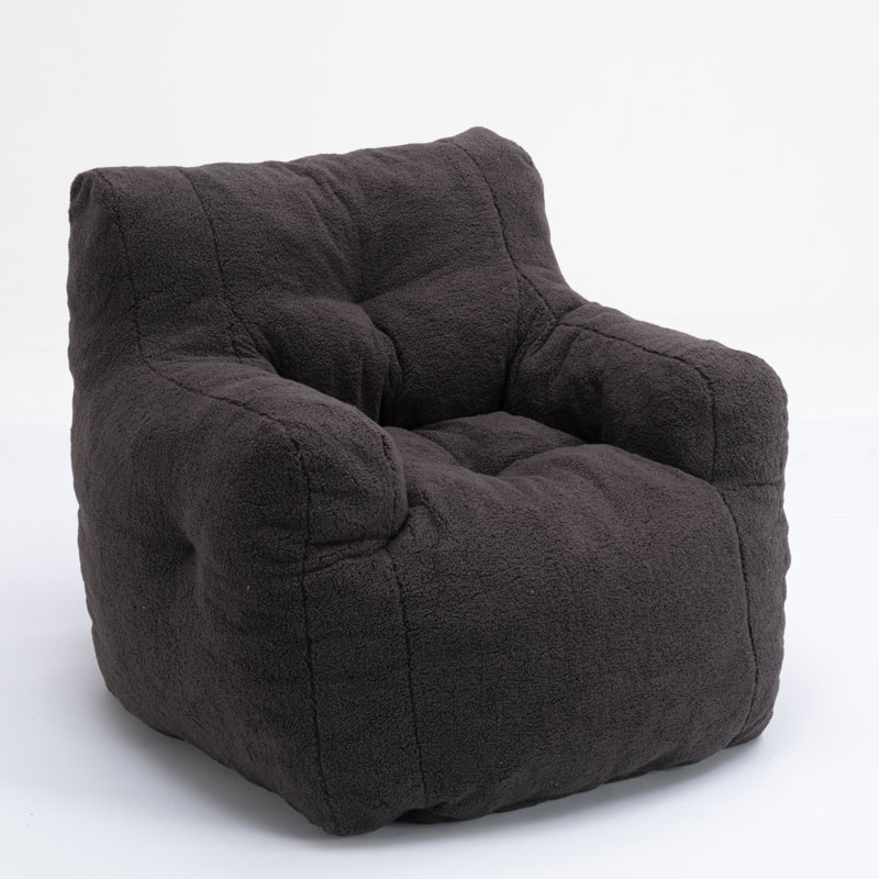 Aeri Compression Medium Adult Soft Teddy Fabric Bean Bag Chair With Foam Filled, Dark Gray Teddy
