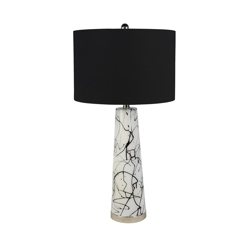 Landrienne 70cm Tall Table Lamp with Glass Base for Bedroom Furniture, Bedside Buffet Lamp with Linen Shade