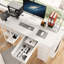 Bureau de jeu blanc avec prise de courant et 7 tiroirs en tissu contemporains, espace d'étude rectangulaire moderne