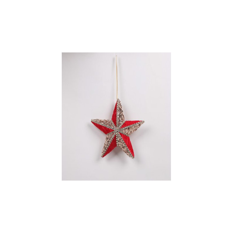 Beaded And Sequined 5-Point Star Christmas Ornament - 6" - Red
