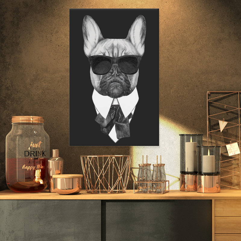 « french bouledogue mode portrait », impression sur toile tendue, H 40 po x l 30 po x P 1 po, Métal