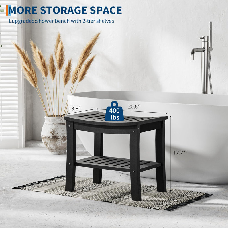 HDPE Showers Bench With Storage Shelf,Shower Bench for Inside Shower to Sit On,Waterproof Showers Stool/Chair/Seat for Bathroom, Bathtub, Supports