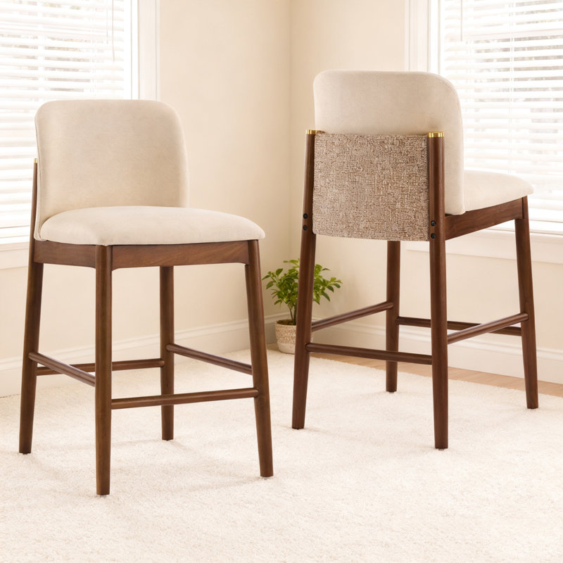 Tabouret de comptoir rembourré en bois, Noyer