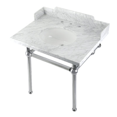 Kingston Brass Pemberton 30-Inch Carrara Marble Console Sink with Brass Legs (8-Inch, 3-Hole)