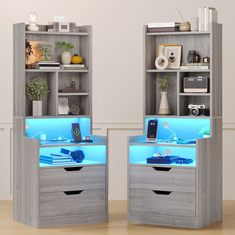 Ensemble de 2 grandes tables de chevet, Gris