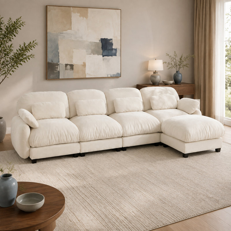 Canapé modulaire en chenille 4 places Sarvis, Beige