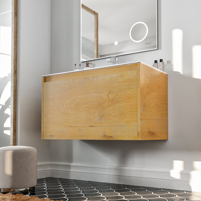 Madeira 36" Oak Wall Mount Vanity with White Acrylic Sink