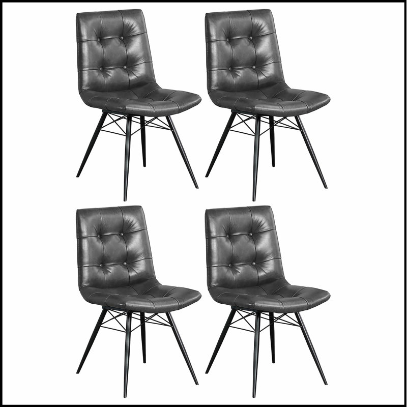 Chaises de salle à manger à dossier capitonné gris anthracite et gris acier (ensemble de 4), design moderne Mid-Century, confortable et durable pour toute salle à manger