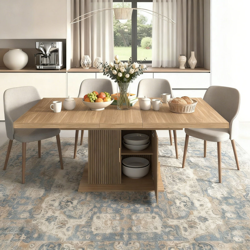 63.02~78.77 Inches Wide Wood Rectangular Extendable Dining Table kitchen Table Storage Pedestal Table