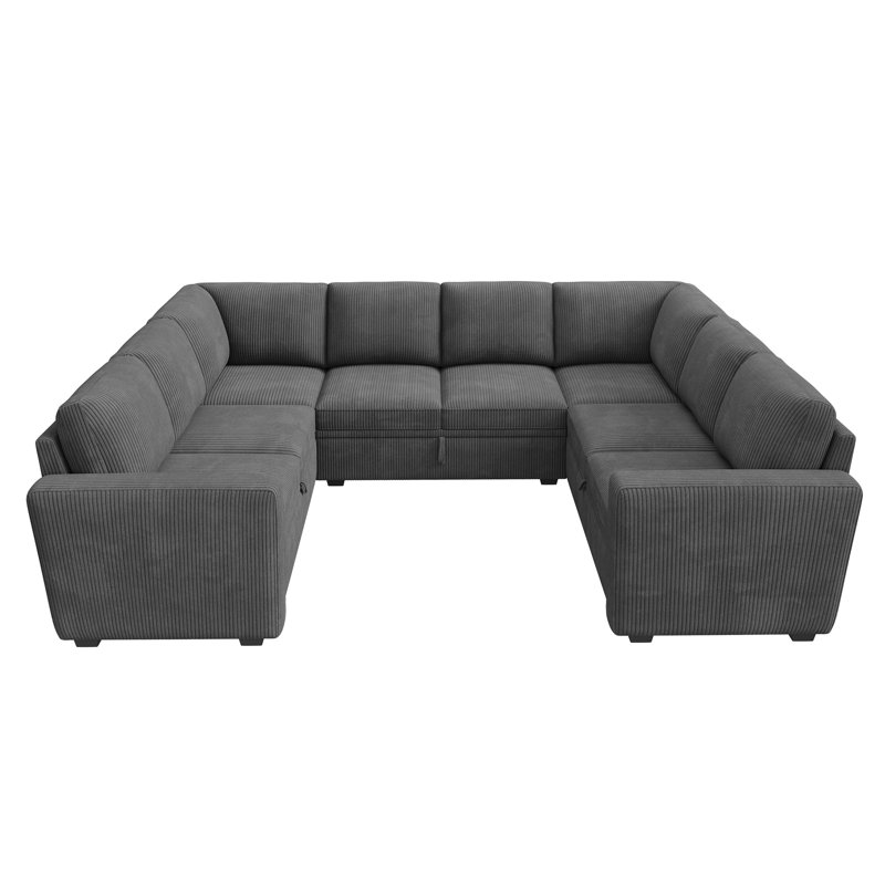 Latitude Run® Modular Sleeper Sectional Sofa Convertible U Shaped Sofa Bed, Gray Couduroy