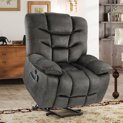 Naimah 43.3'' Wide Power Lift Assist Recliner with Heat, Massage & USB/Type-C Ports – Microfiber Upholstery
