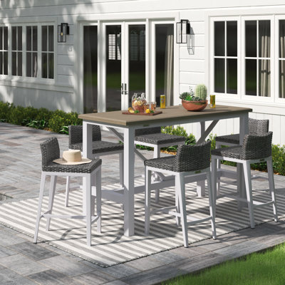 Travira 7-Piece 72"x30" Bar Table & Bar Stool Set Powder Coated Aluminum Frame by Oxford Garden