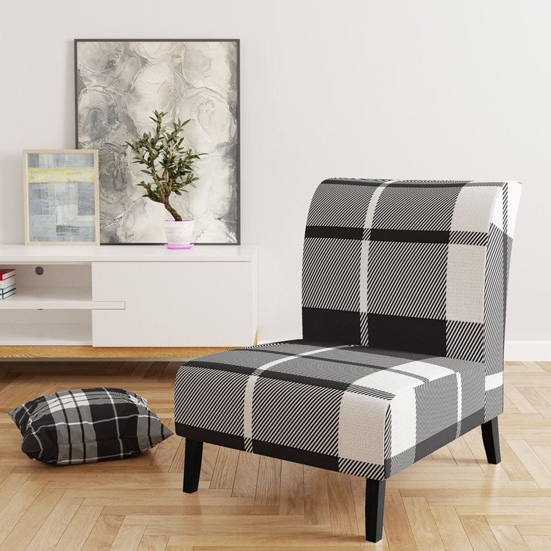 Fauteuil de chambre d'appoint à motif tartan en velours noir et argent