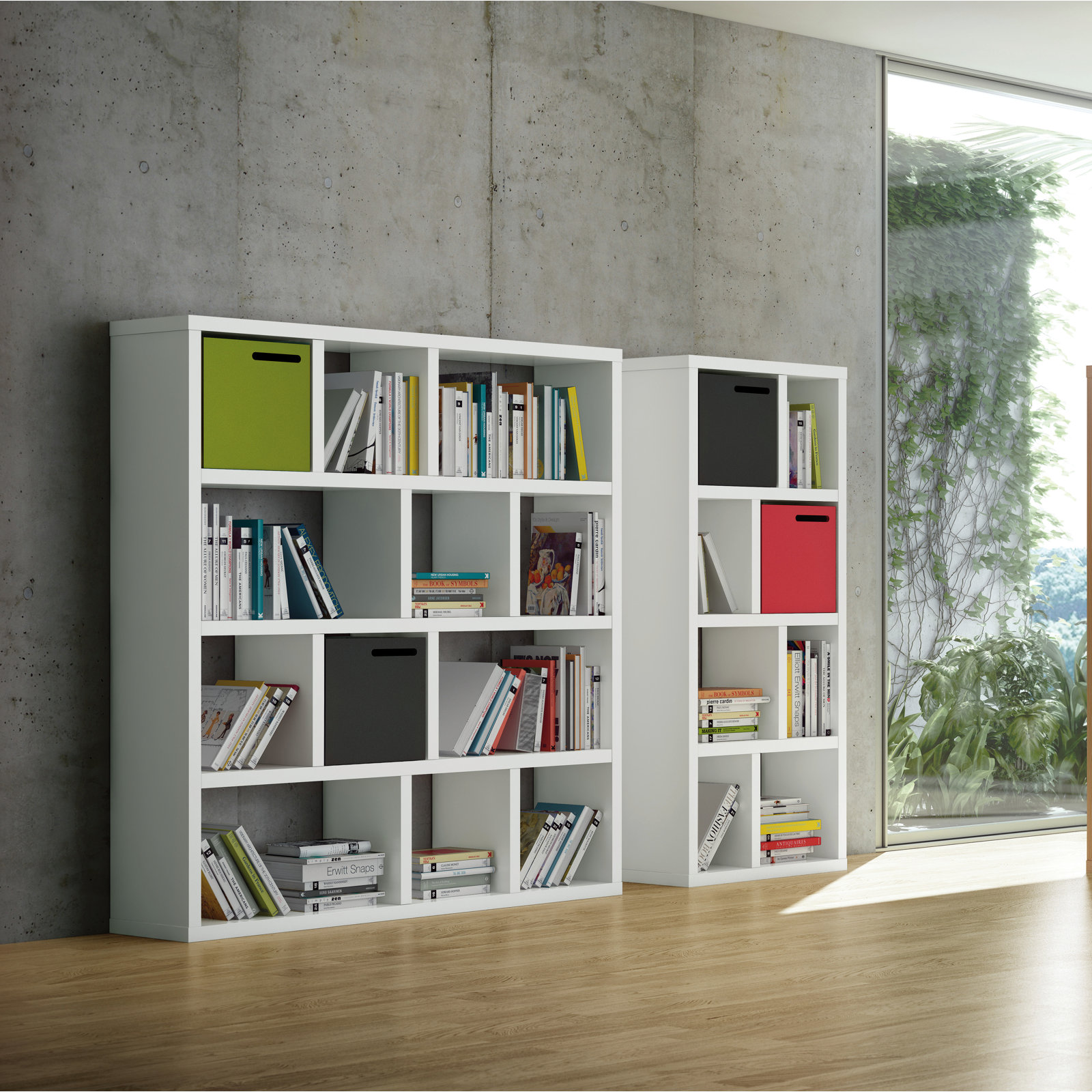Stetson Wood Bookcase, Pure White, (4 Shelves) 63" H x 59" W x 13" D