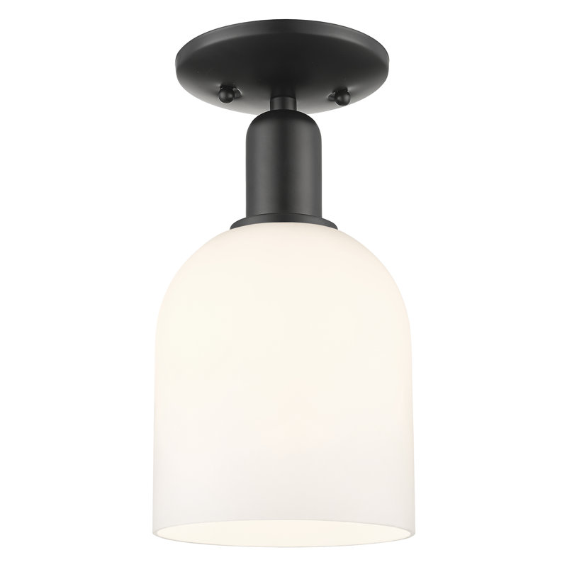 Arcadia - Bella - 1 Light 6" Semi-Flush Mount - Matte Black Finish - White Shade, Matte Black, White
