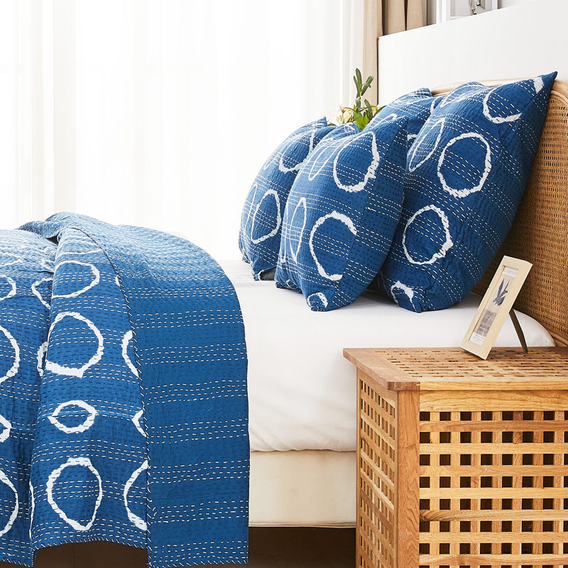 Handstitch Circle Kantha Coverlet, Queen Coverlet/Bedspread